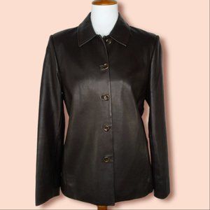 Vintage Pendleton 100% Leather Jacket Size M Chocolate Brown Retro Button Front